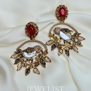 Filigree Birdcage Drop Earrings – Red and Black Dual Tone Drop – Jewelist.pk