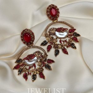 Filigree Birdcage Drop Earrings – Red with Gold Filigree – Jewelist.pk