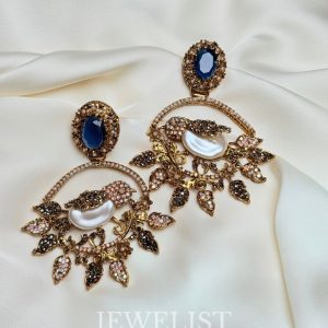 Filigree Birdcage Drop Earrings – Blue Oval Stud and Birdcage Drop – Jewelist.pk
