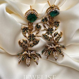 Lotus Bloom Crystal Cascade Earrings in Green