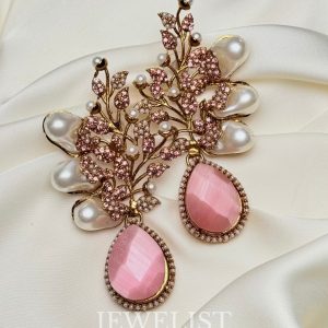 Elora Bloom Pearl & Gem Drop Earrings Baby Pink