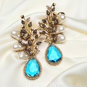 Elora Bloom Pearl & Gem Drop Earrings Aqua