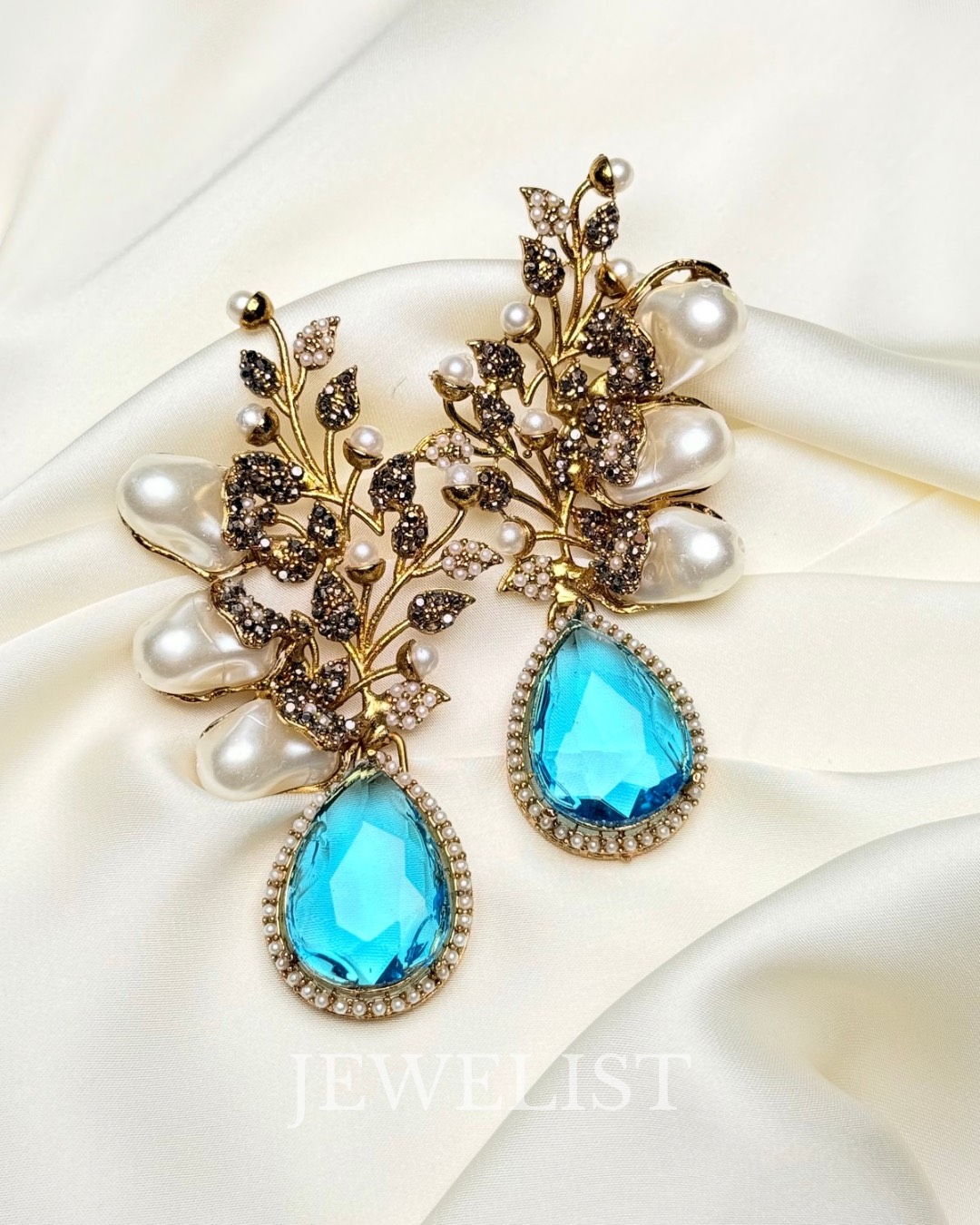 Elora Bloom Pearl & Gem Drop Earrings Aqua