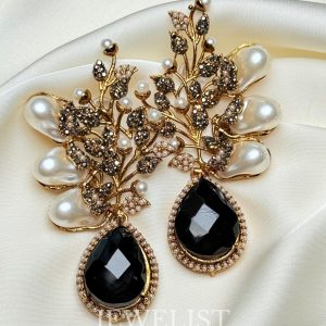 Elora Bloom Pearl & Gem Drop Earrings Black
