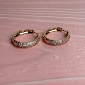 Kiara Pavé Round Hoop Earrings Silver Gold color