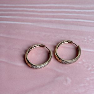 Kiara Pavé Round Hoop Earrings Silver Gold color