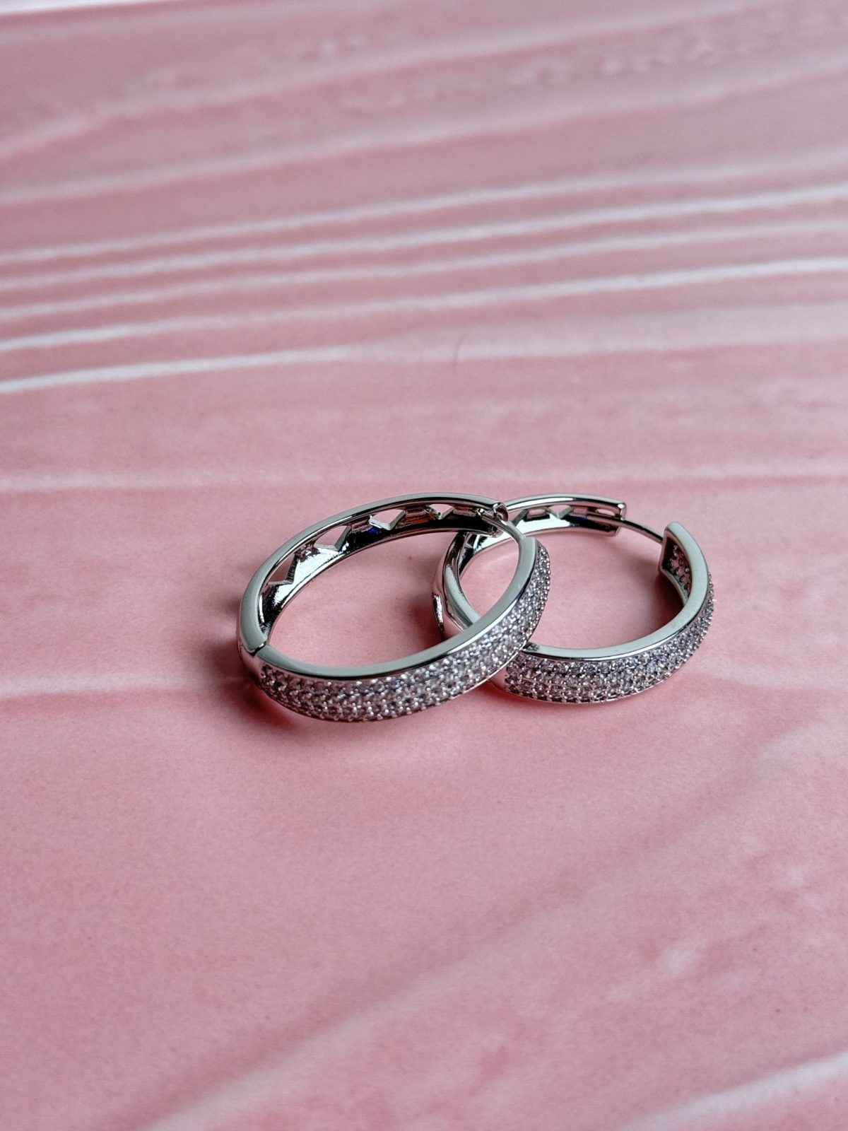 Kiara Pavé Round Hoop Earrings Silver