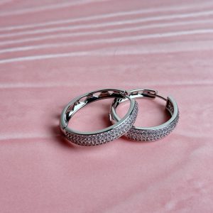 Kiara Pavé Round Hoop Earrings Silver