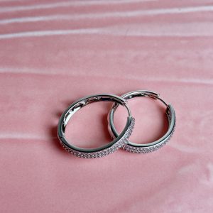Kiara Pavé Round Hoop Earrings Silver