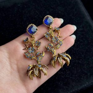 Lotus Bloom Crystal Cascade Earrings in Blue