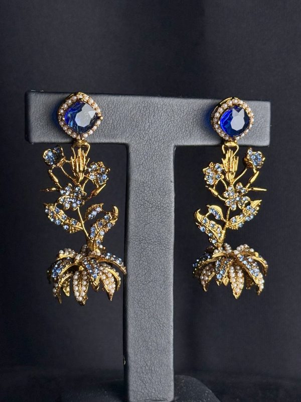 Lotus Bloom Crystal Cascade Earrings in Blue