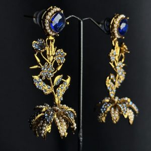 Lotus Bloom Crystal Cascade Earrings in Blue