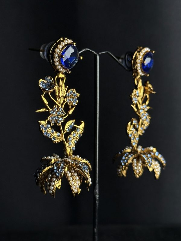 Lotus Bloom Crystal Cascade Earrings in Blue