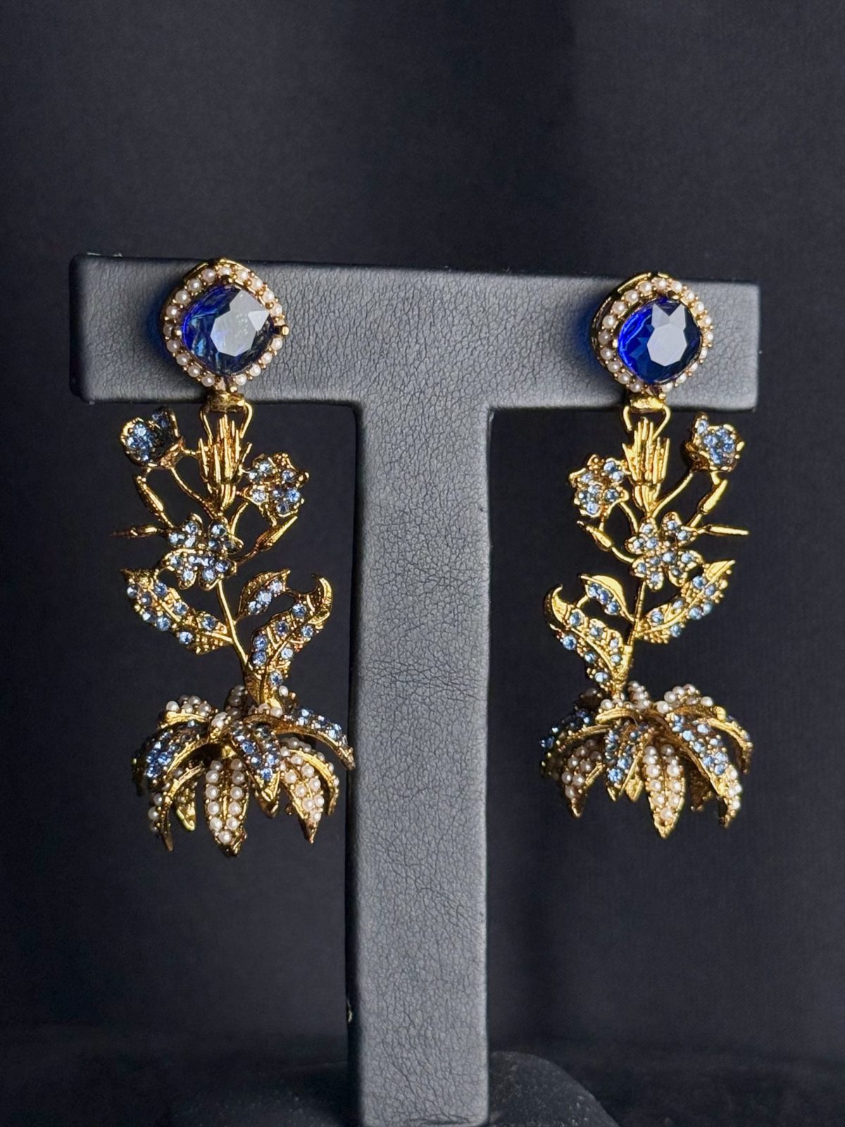 Lotus Bloom Crystal Cascade Earrings in Blue