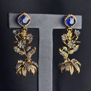 Lotus Bloom Crystal Cascade Earrings in Blue