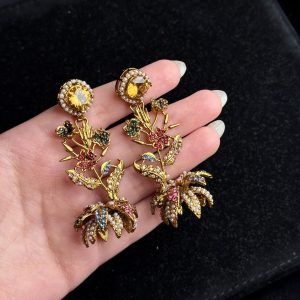 Lotus Bloom Crystal Cascade Earrings in Champagne