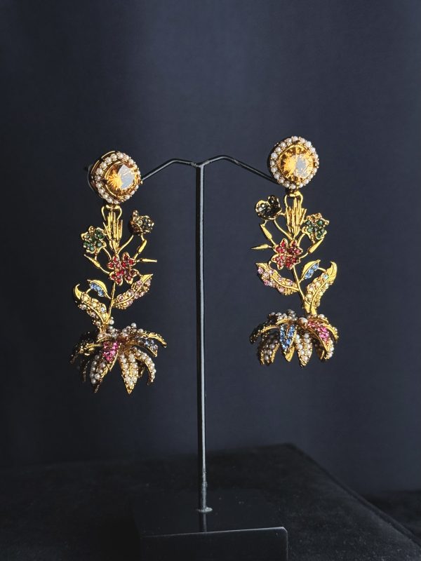 Lotus Bloom Crystal Cascade Earrings in Champagne