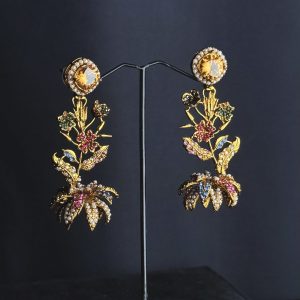 Lotus Bloom Crystal Cascade Earrings in Champagne