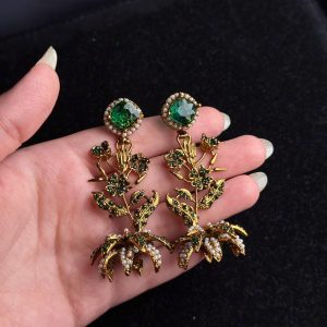 Lotus Bloom Crystal Cascade Earrings in Green