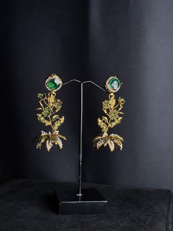 Lotus Bloom Crystal Cascade Earrings in Green