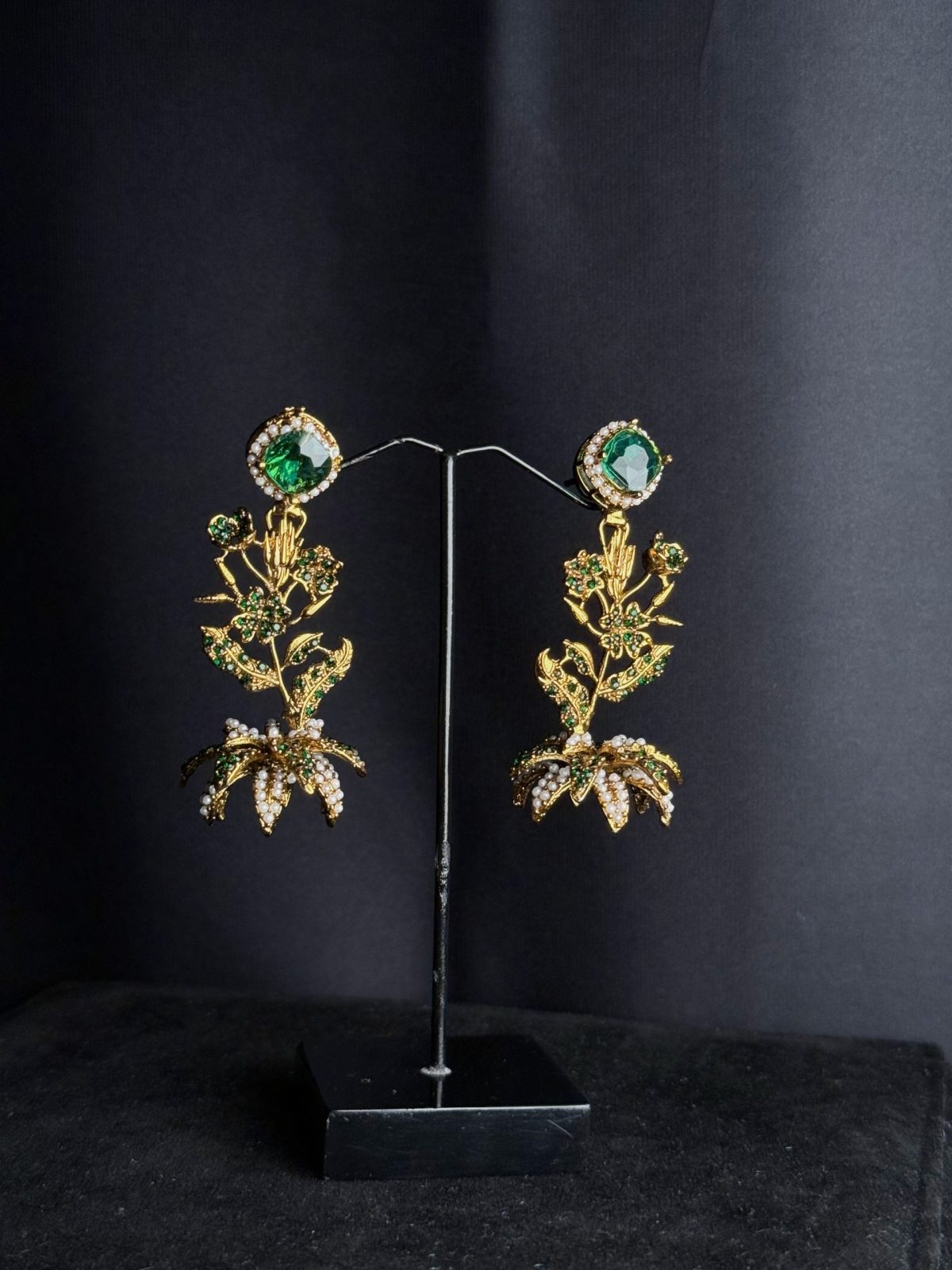 Lotus Bloom Crystal Cascade Earrings in Green