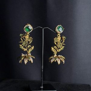 Lotus Bloom Crystal Cascade Earrings in Green