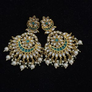 Blooming Lotus Kundan Drop Earrings green