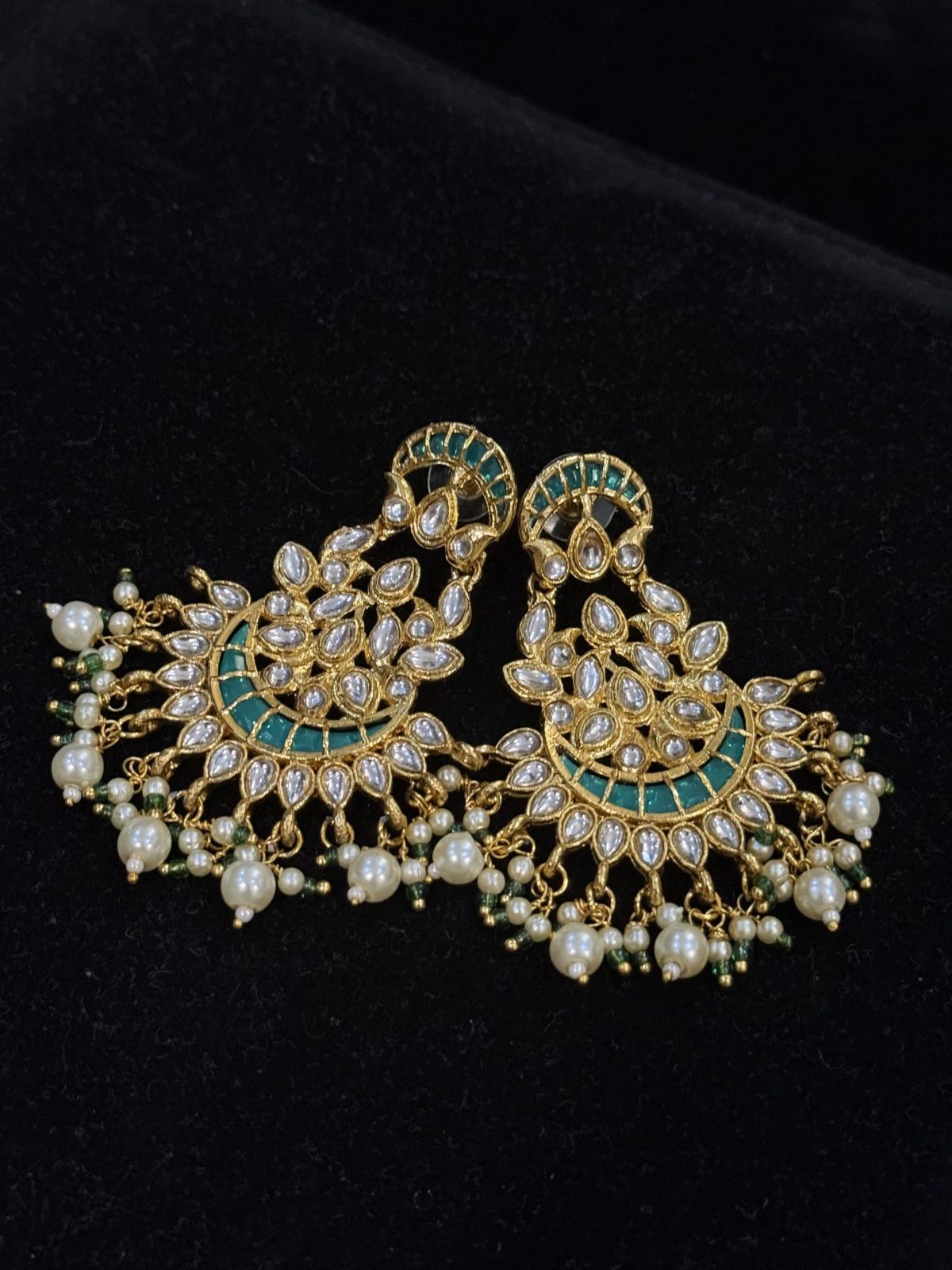 Blooming Lotus Kundan Drop Earrings green