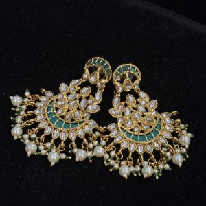 Blooming Lotus Kundan Drop Earrings green