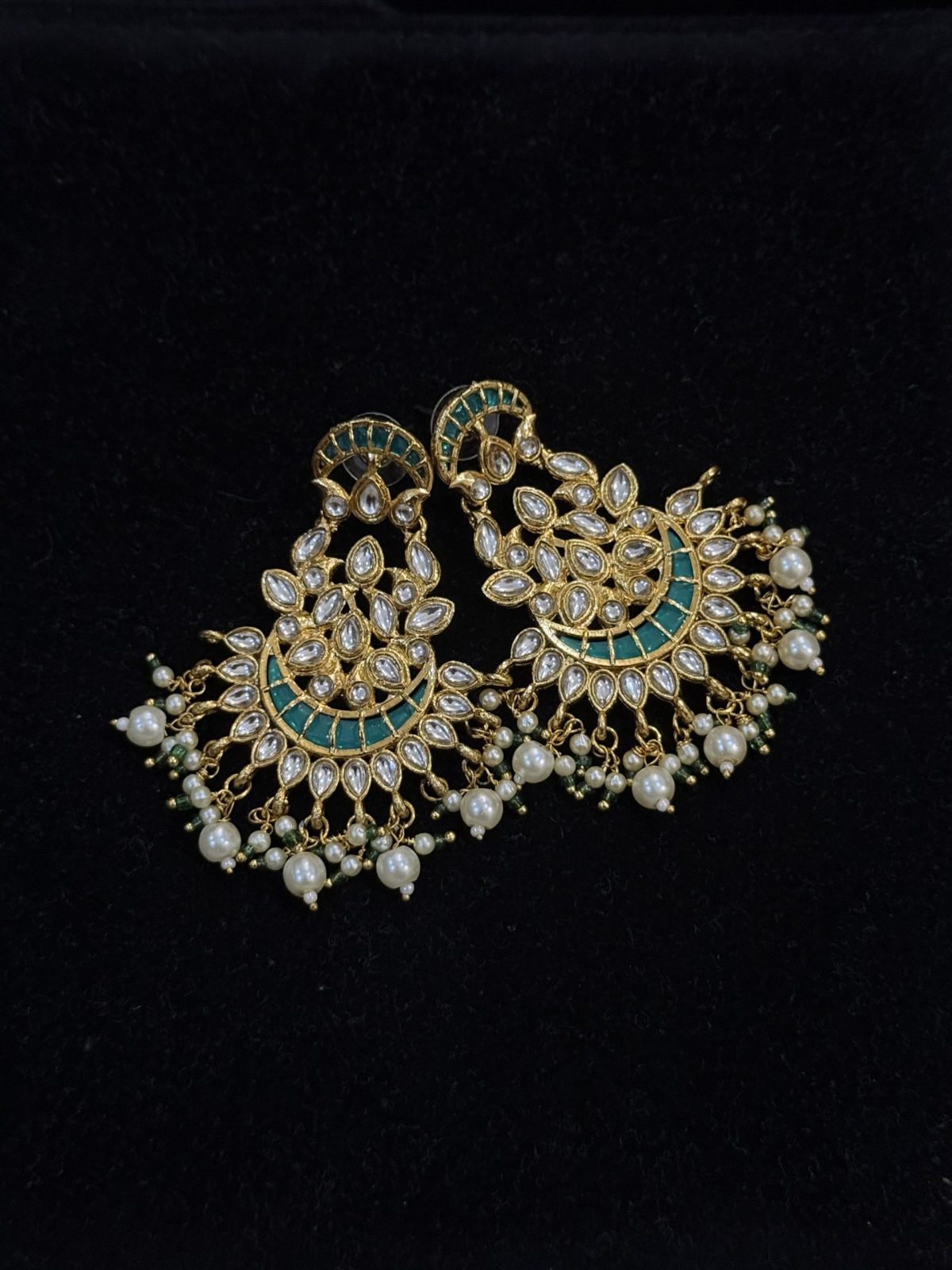 Blooming Lotus Kundan Drop Earrings green