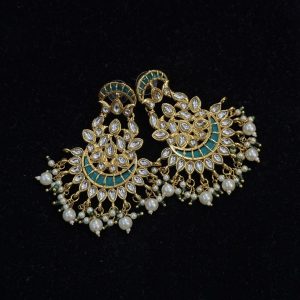 Blooming Lotus Kundan Drop Earrings green