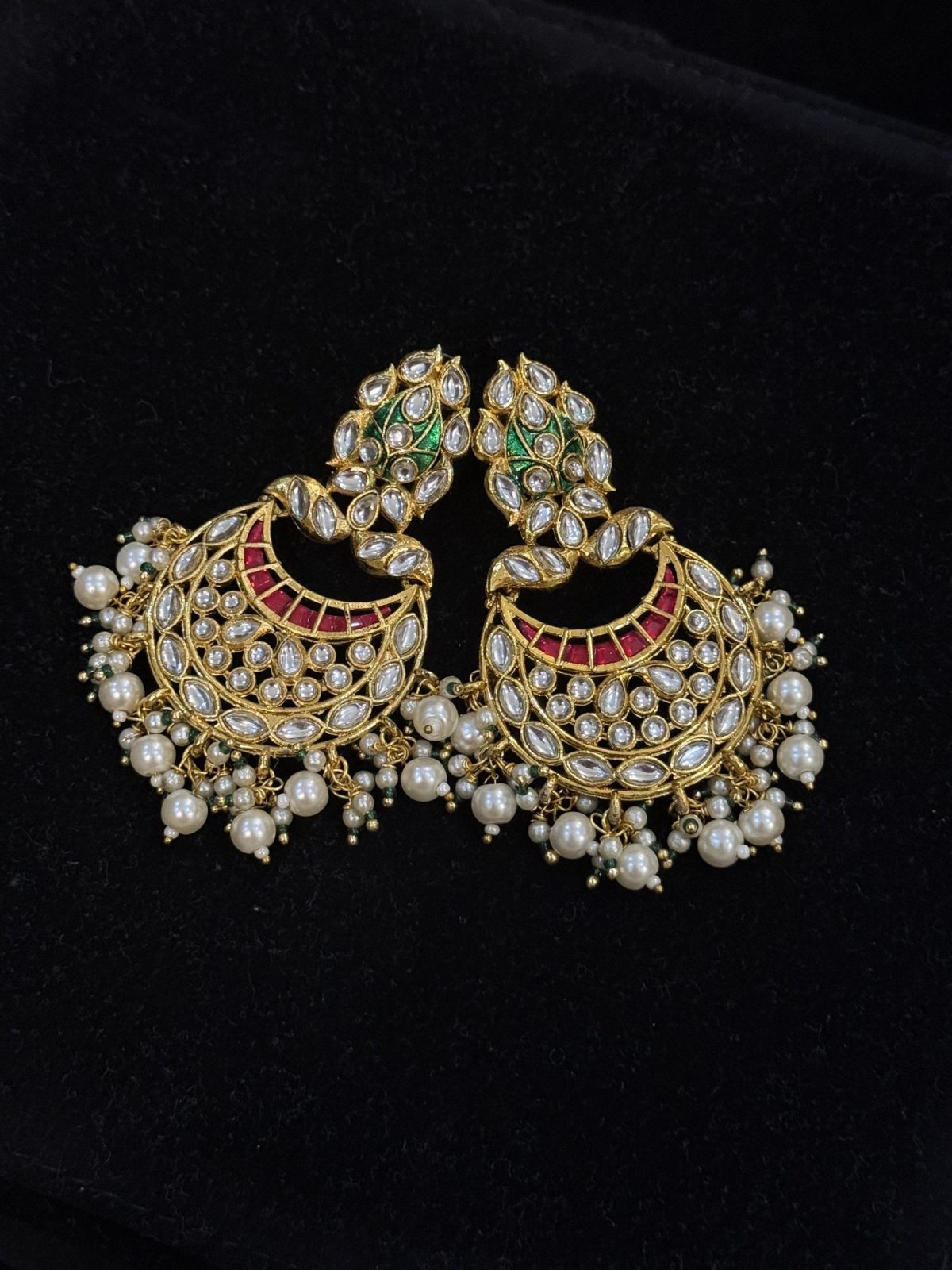 Blooming Lotus Kundan Drop Earrings red