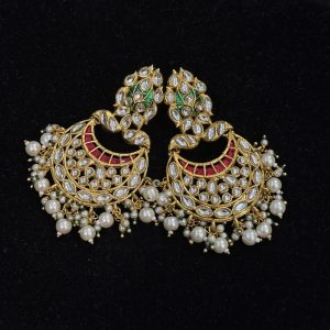 Blooming Lotus Kundan Drop Earrings red