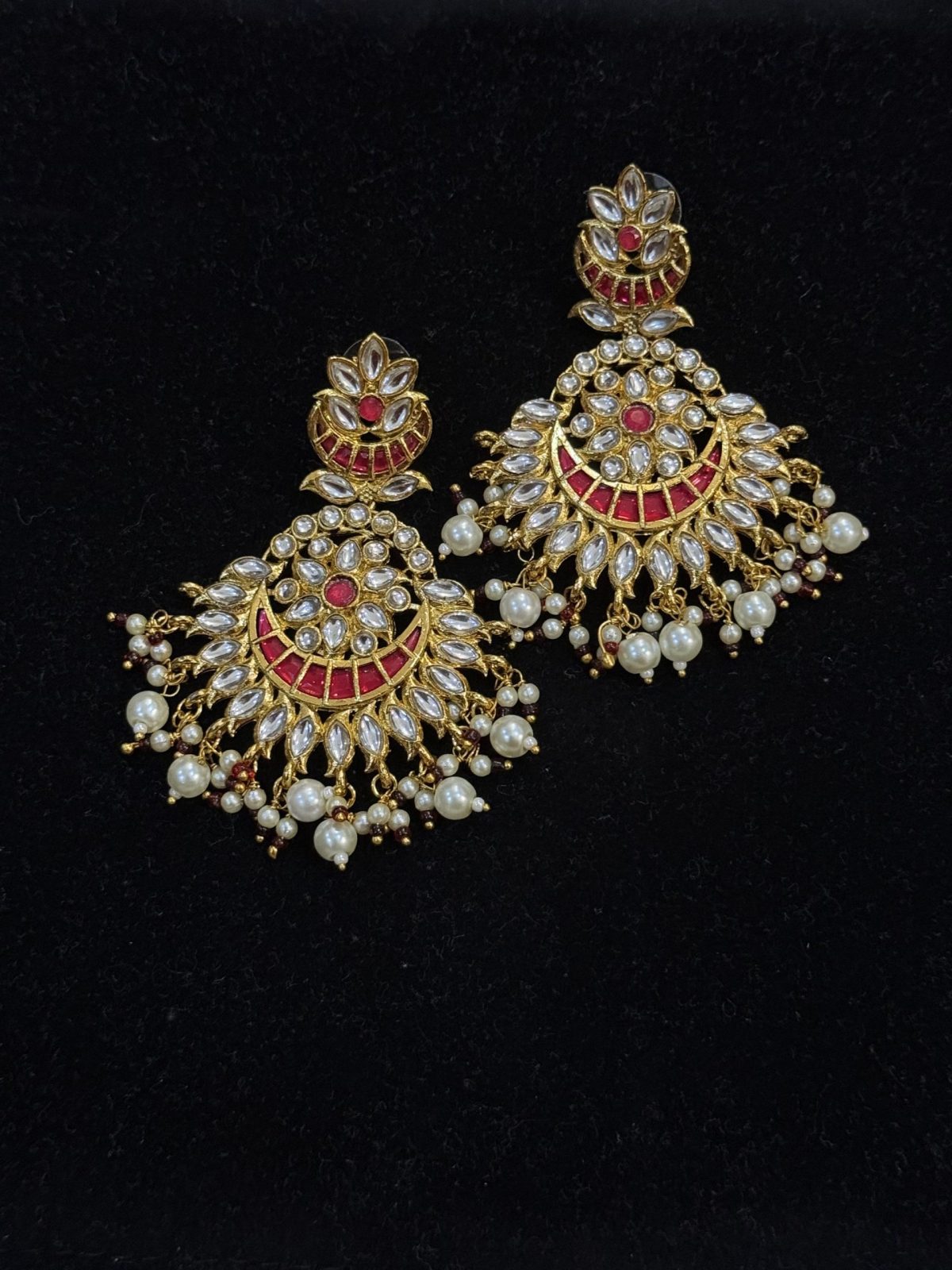 Blooming Lotus Kundan Drop Earrings red