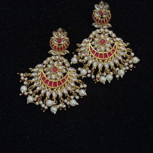 Blooming Lotus Kundan Drop Earrings red