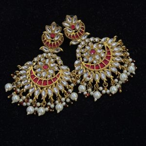Blooming Lotus Kundan Drop Earrings red