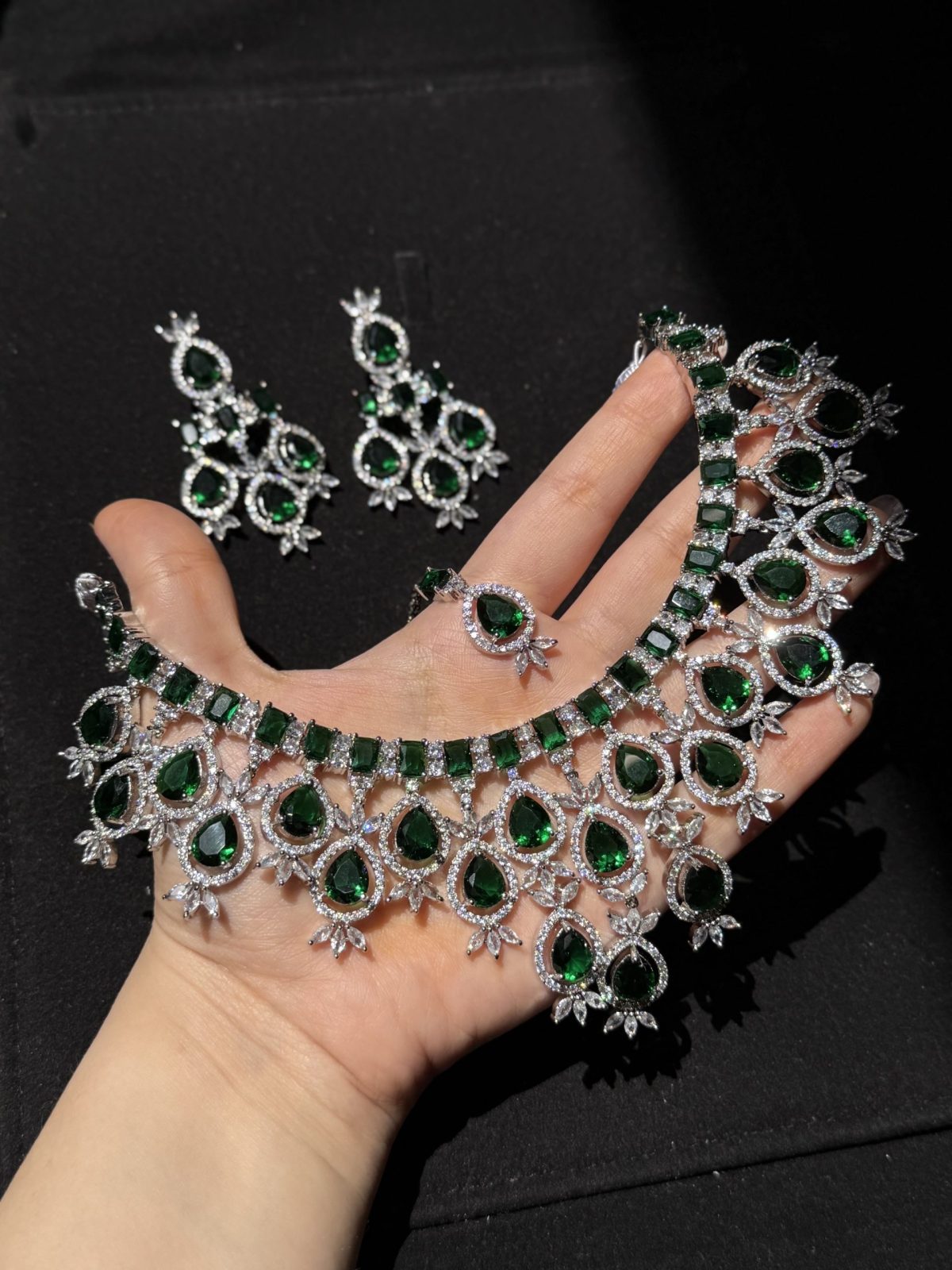 Nova Emerald Green Statement Necklace Set Green