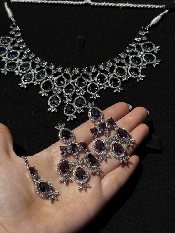 Nova Emerald Green Statement Necklace Set Purple