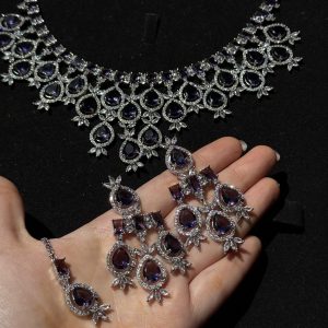 Nova Emerald Green Statement Necklace Set Purple