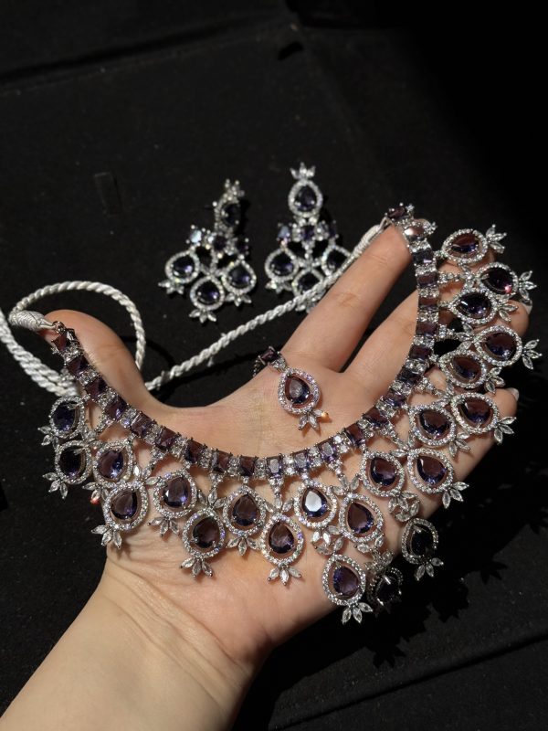 Nova Emerald Green Statement Necklace Set Purple