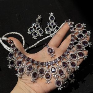 Nova Emerald Green Statement Necklace Set Purple