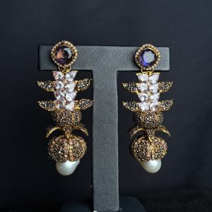 Opulent Cascade Crystal & Pearl Statement Earrings Purple