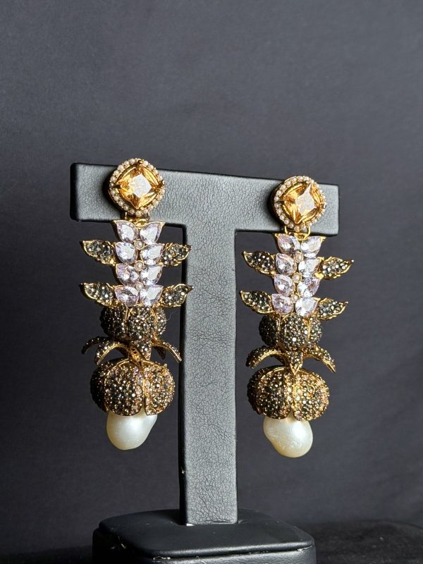 Opulent Cascade Crystal & Pearl Statement Earrings Champagne