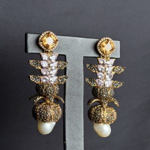 Opulent Cascade Crystal & Pearl Statement Earrings Champagne