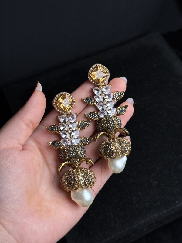 Opulent Cascade Crystal & Pearl Statement Earrings Champagne