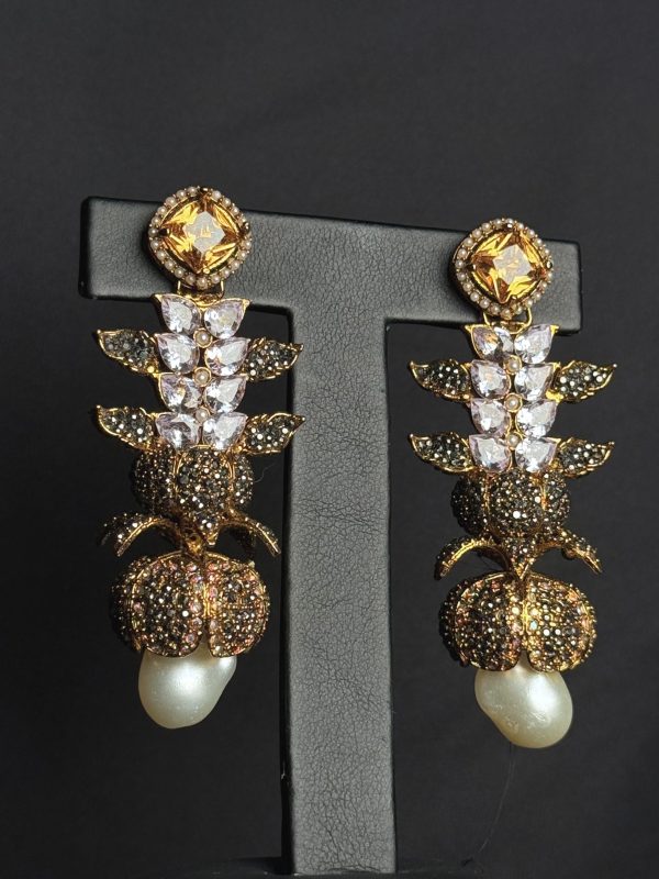 Opulent Cascade Crystal & Pearl Statement Earrings Champagne