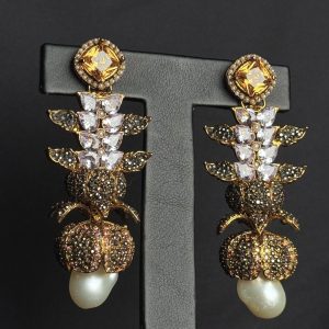 Opulent Cascade Crystal & Pearl Statement Earrings Champagne