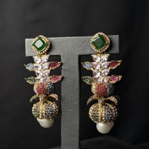 Opulent Cascade Crystal & Pearl Statement Earrings Green