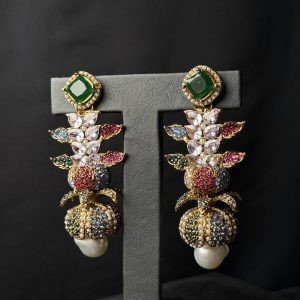 Opulent Cascade Crystal & Pearl Statement Earrings Green
