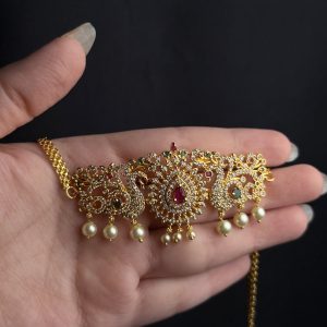 South Indian peacock choker set with stones and jhumka earrings